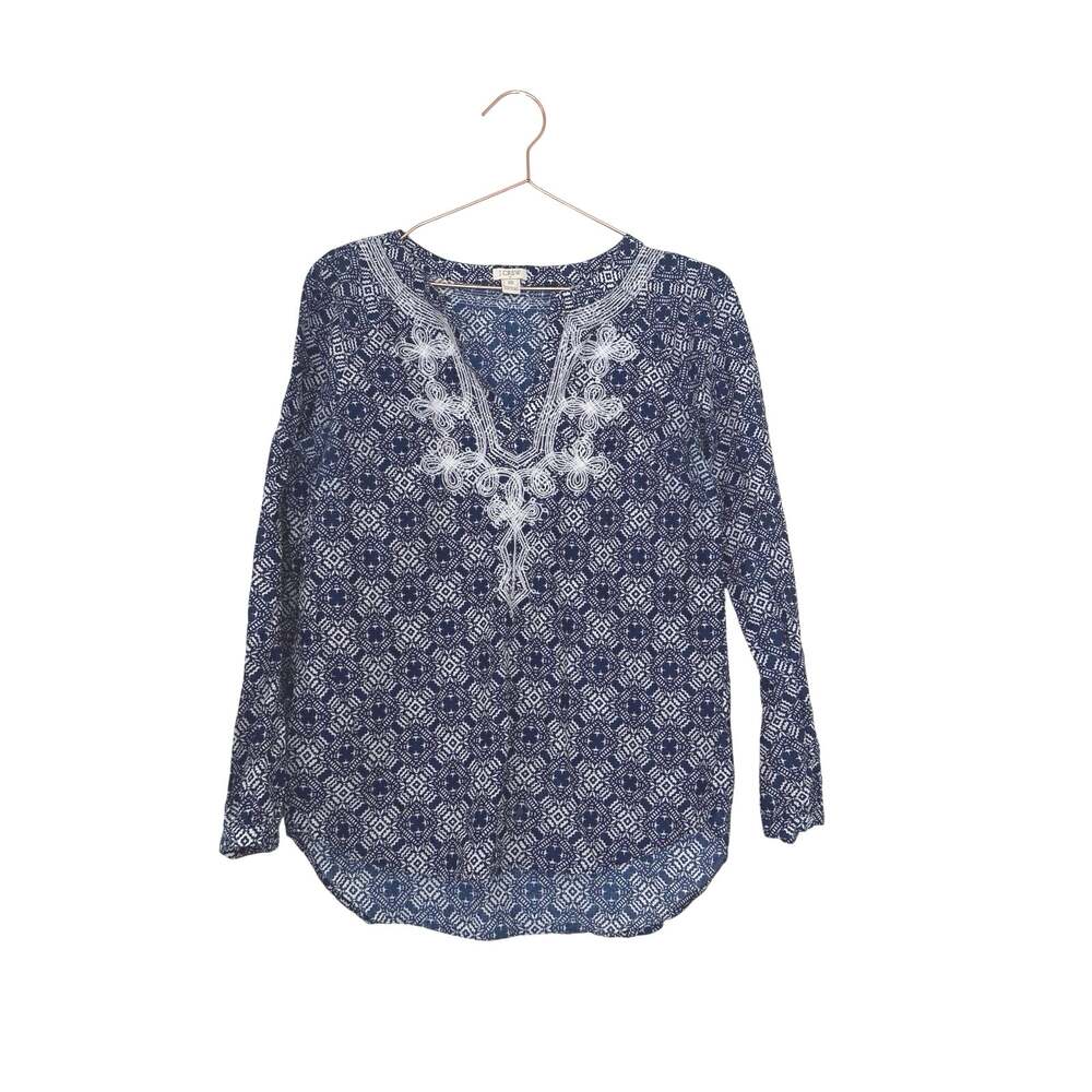 J crew embroidered split neck tunic top size XS
